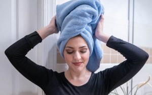 Hair wrapped in towel
